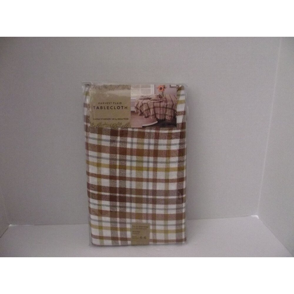 Harvest Plaid Round Tablecloth with all the fall colors